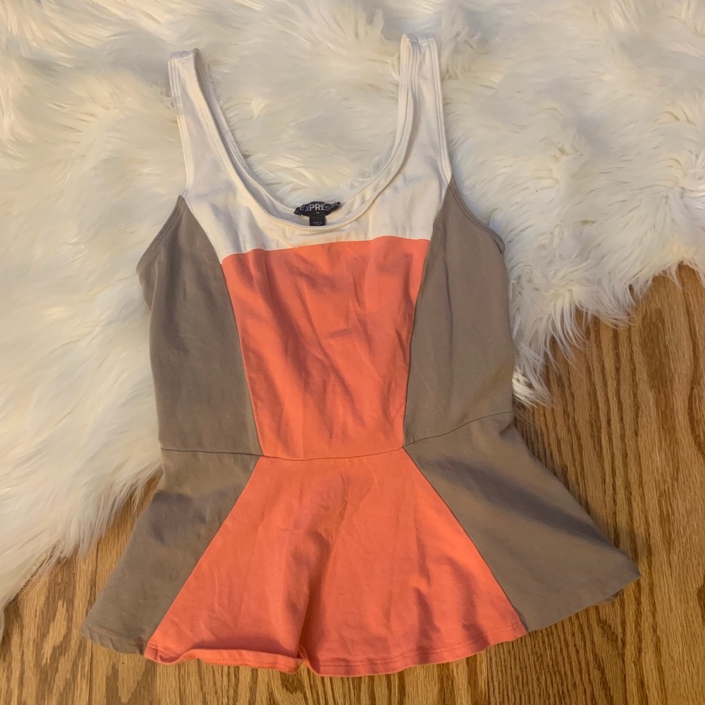 Express Peplum Top Beige Orange and White XS